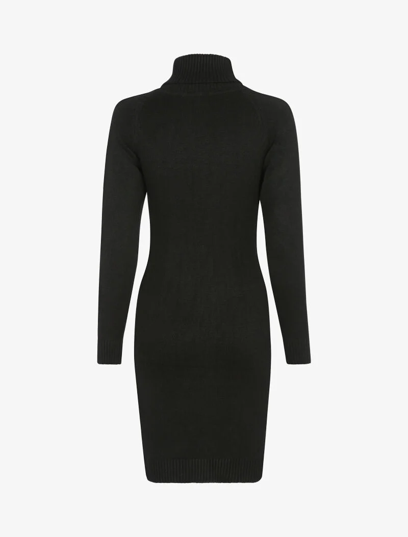 Rollkragen-Strickkleid mit Zopfmuster - schwarz