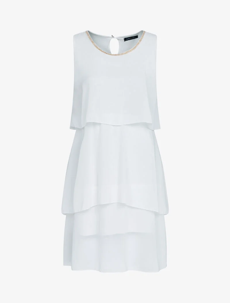 Kleid aus Voile mit Schmuckkragen - Ecru