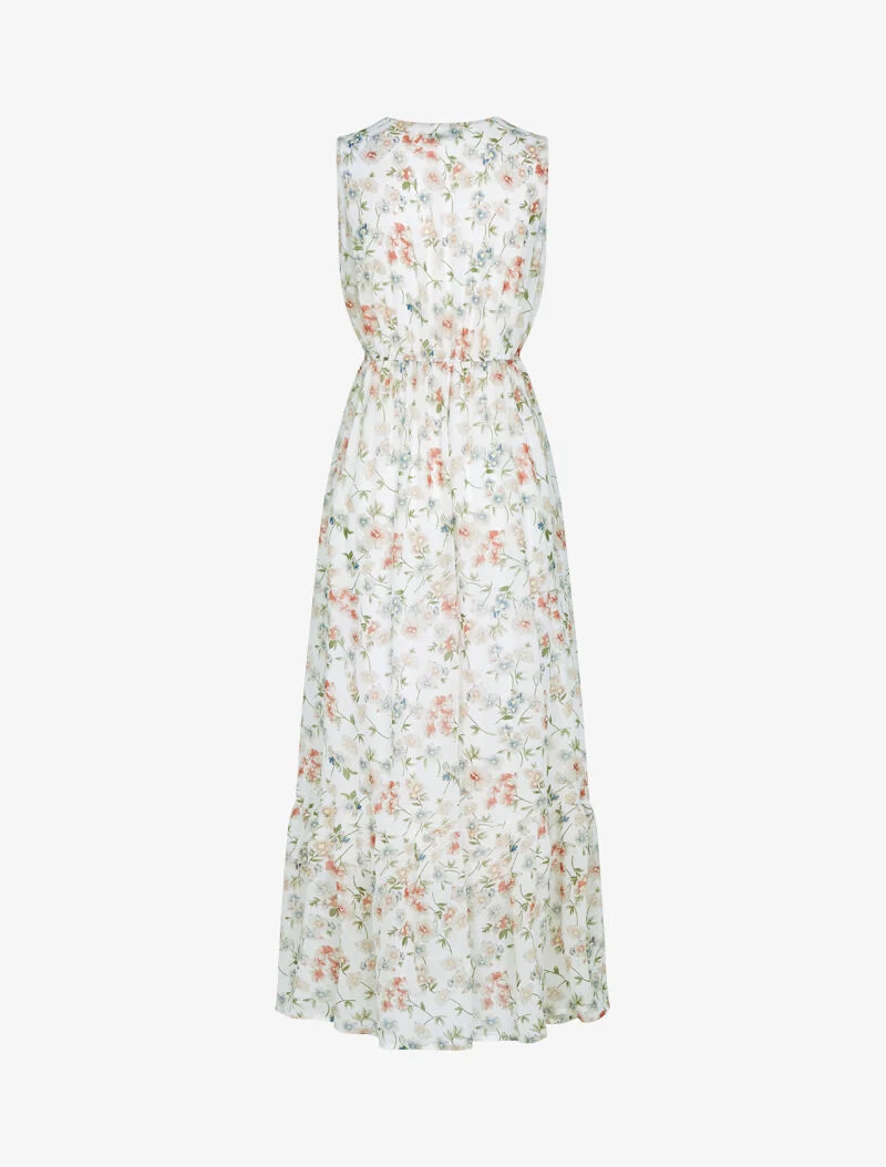 Gehäkeltes Kleid mit Blumendruck und V-Ausschnitt - Ecru