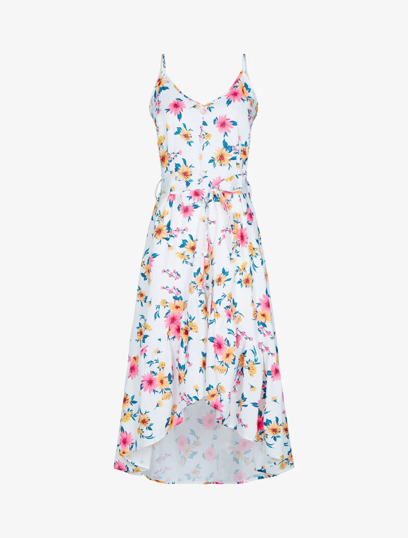 Asymmetrisches Kleid mit Drucken - weiß