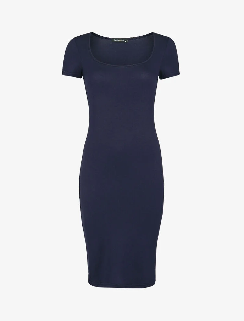 Einfaches Kleid mit kurzen Ärmeln - Marine