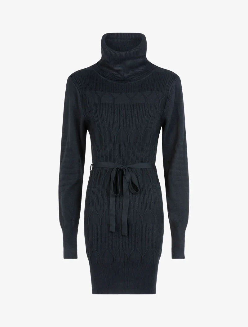 Pulloverkleid mit grafischen Rippendetails - schwarz
