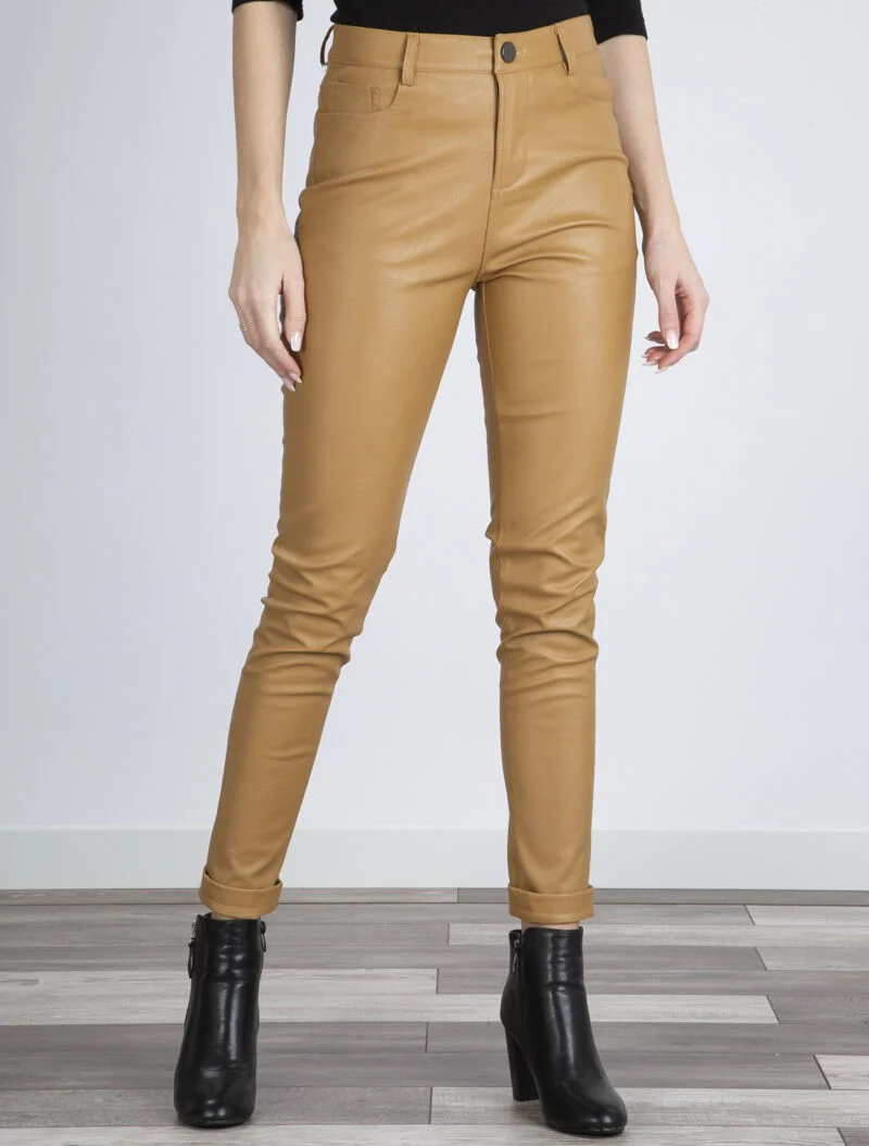 Casual-Hose aus Kunstleder - Hellbraun