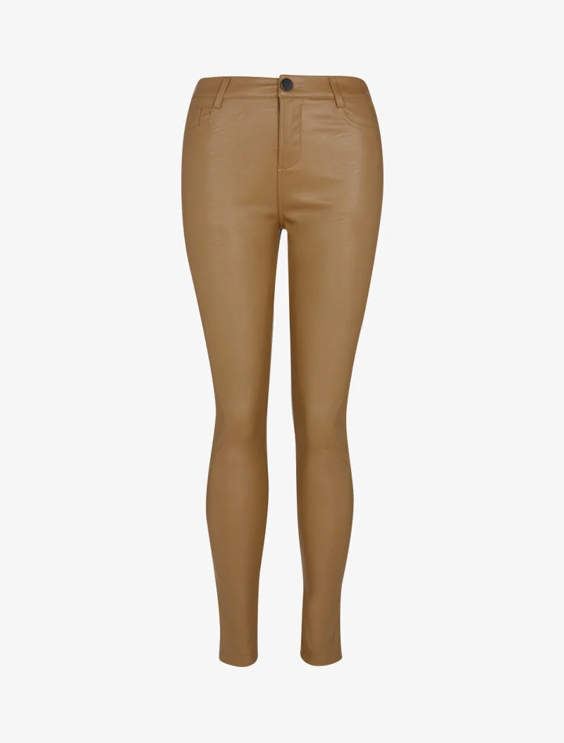Casual-Hose aus Kunstleder - Hellbraun