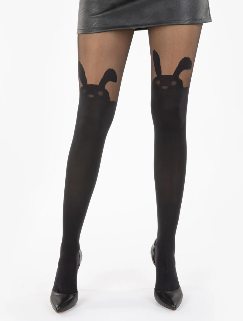 Strumpfhosen mit Kaninchenmuster - schwarz