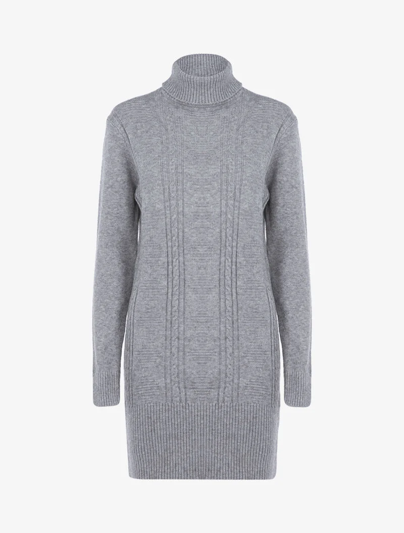 Strickkleid mit grafischen Formen und Streifen in Textur. - Hellgrau