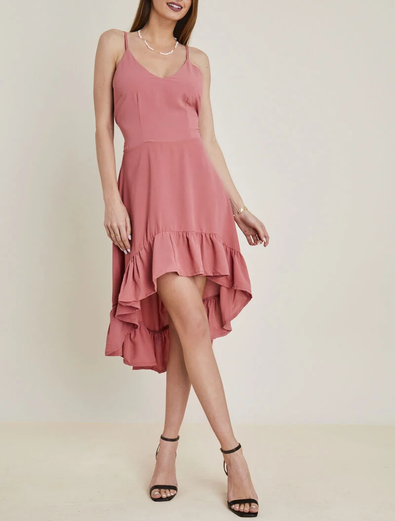 Asymmetrisches Rüschenkleid - Rose