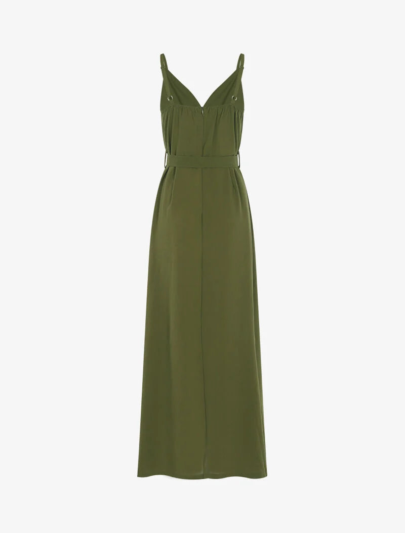 Langes Kleid mit geschlitztem Volant-Saum - Kaki