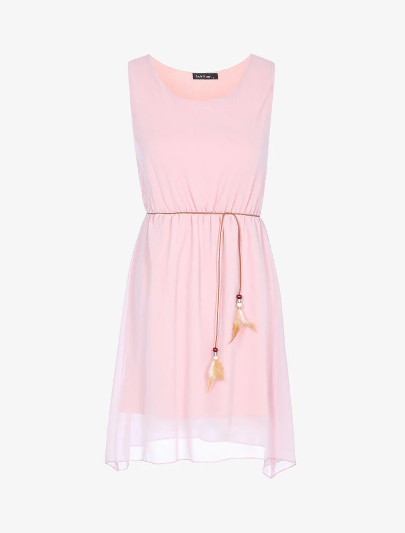 Fließendes Kleid mit Gürtel - Rose