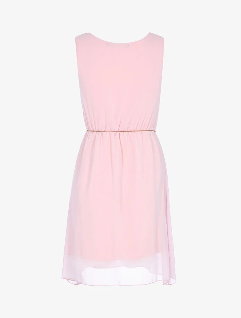Fließendes Kleid mit Gürtel - Rose