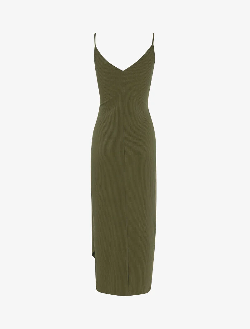 Geripptes Streifenkleid - Kaki