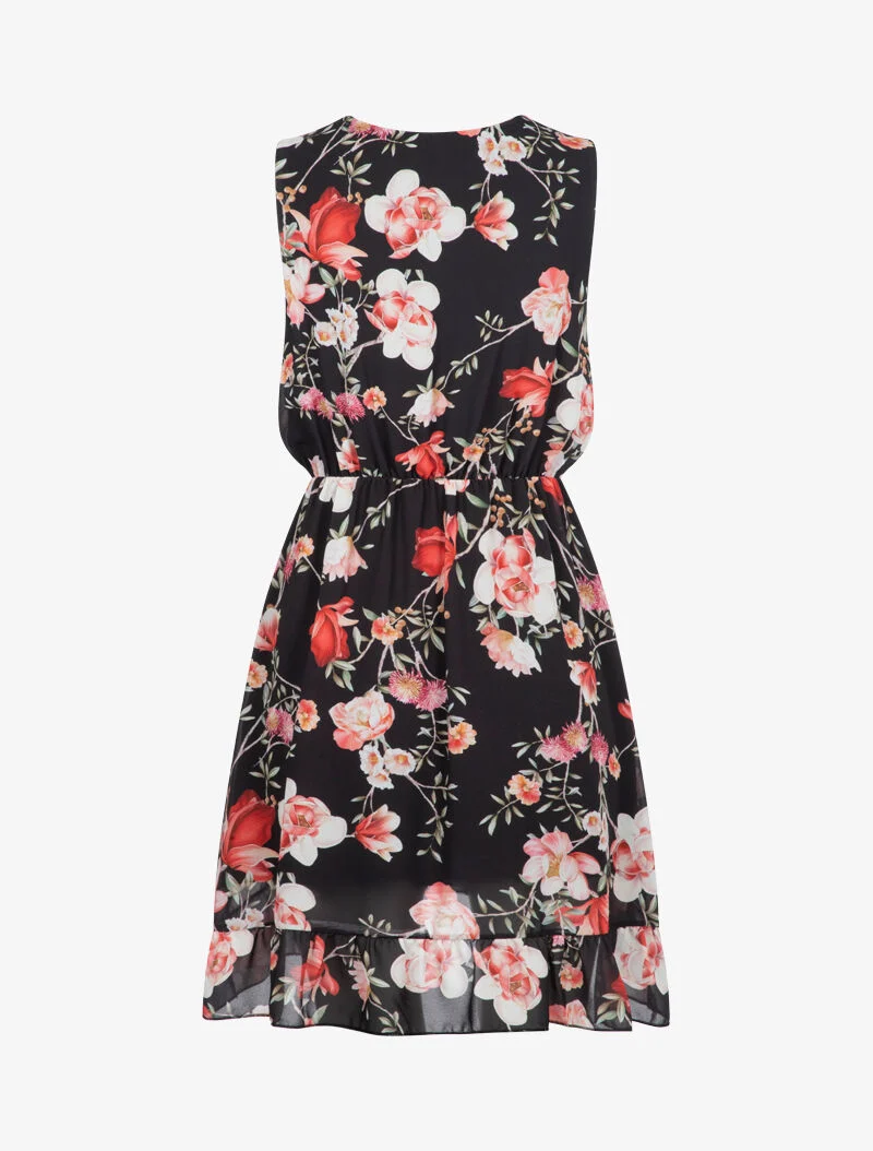 Wickelkleid mit Blumenmuster - schwarz