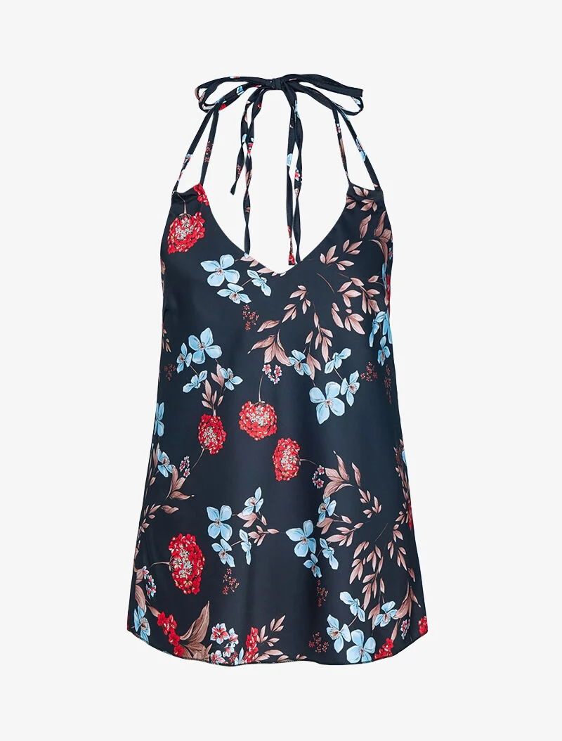 Rückenfreies Top mit Trägern und Prints - schwarz