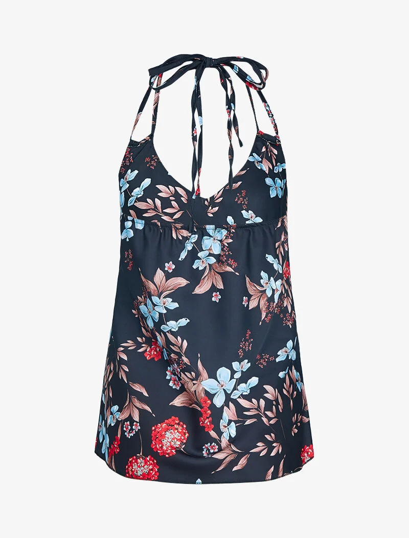 Rückenfreies Top mit Trägern und Prints - schwarz