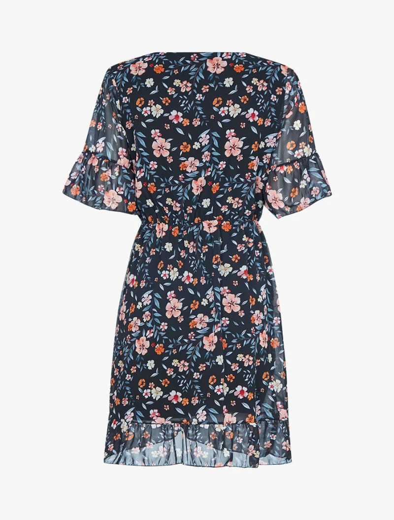 Wickeleffekt-Blumenkleid - schwarz