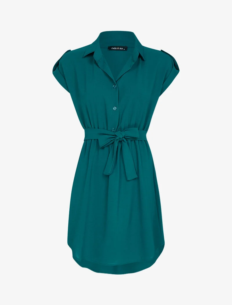 Skaterkleid mit umschlagbaren kurzen Ärmeln - Entenblau