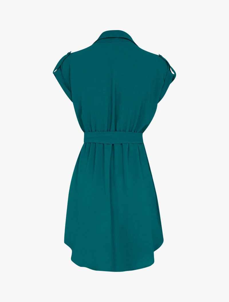 Skaterkleid mit umschlagbaren kurzen Ärmeln - Entenblau