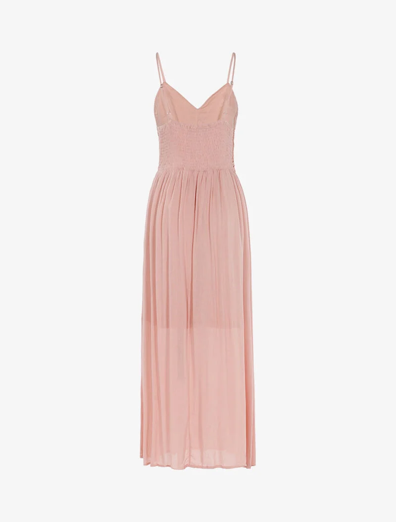 Langes Kleid mit gehäkeltem Oberteil - Rose