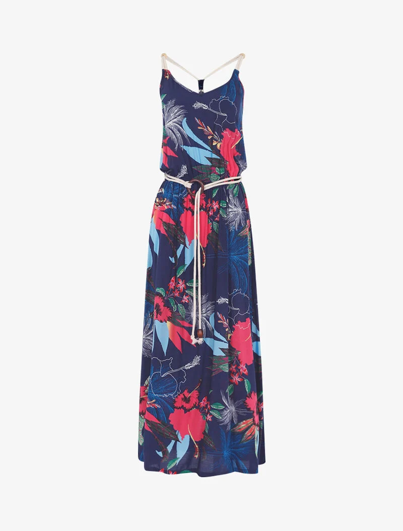 Kleid mit tropischem Druck und Seildetails. - Marine