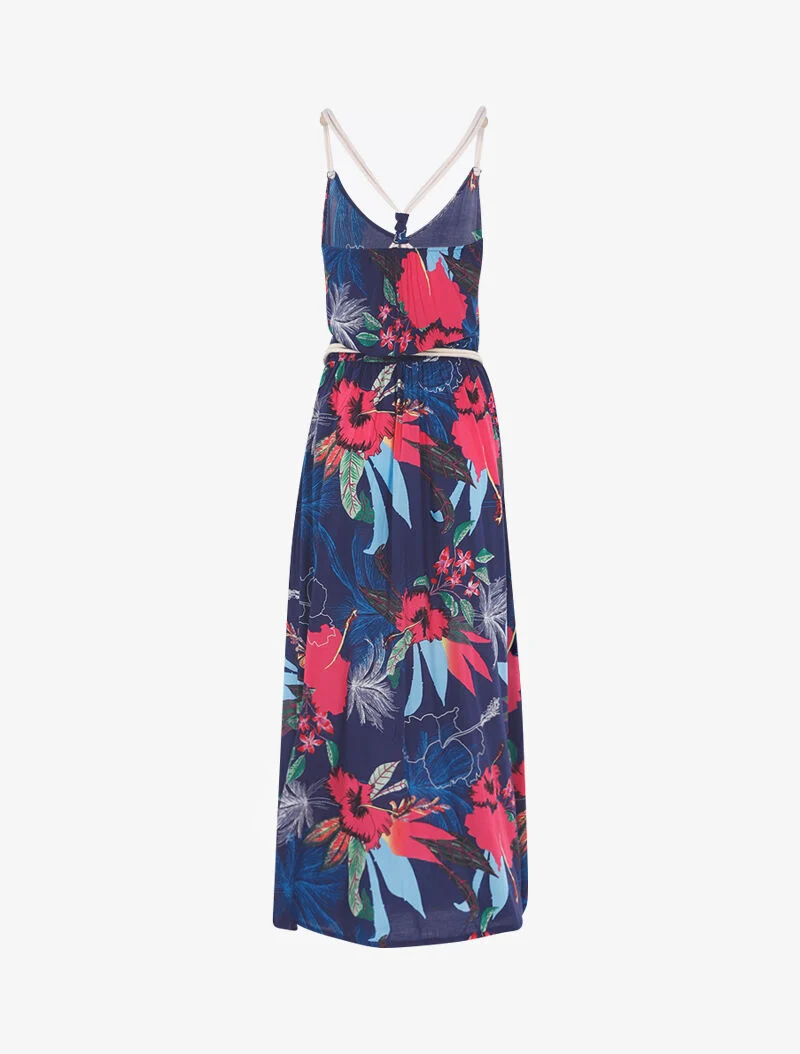 Kleid mit tropischem Druck und Seildetails. - Marine