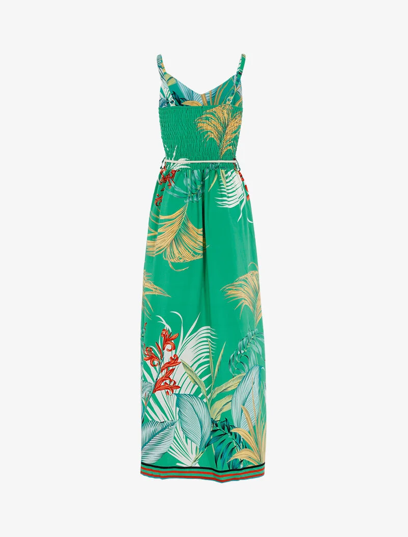 Kleid mit Blattdruck und gestreiften Details - Grün