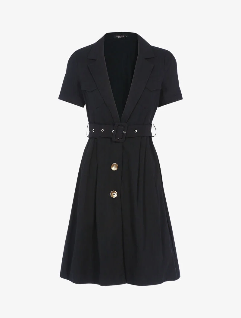 Skaterkleid mit kontrastierenden Knöpfen - schwarz