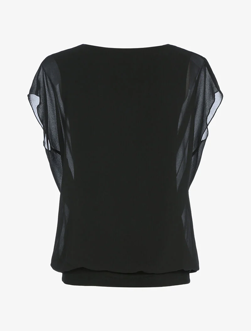 Top aus Voile mit Wasserfallausschnitt - schwarz