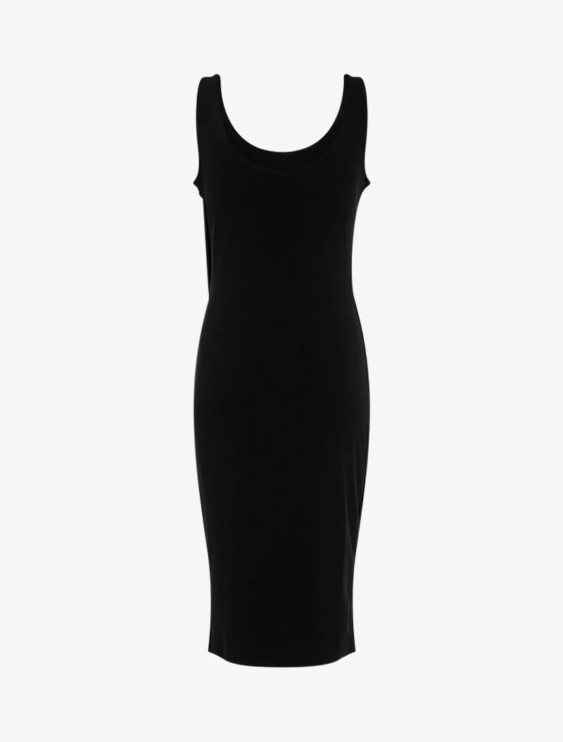 Geripptes Kleid mit schräger Knopfleiste - schwarz