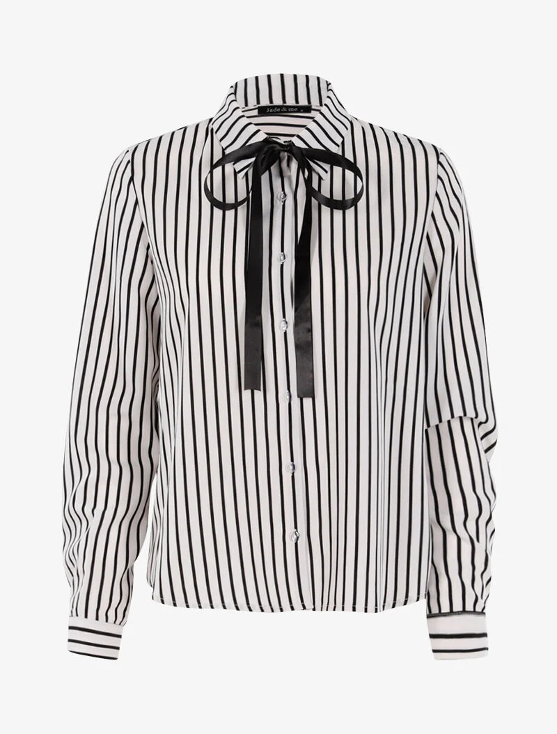 Gestreifte Bluse - schwarz/naturfarben