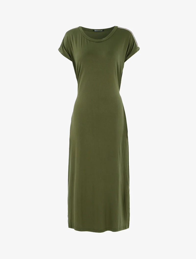 T-Shirt-Kleid mit irisierenden Streifen - Kaki