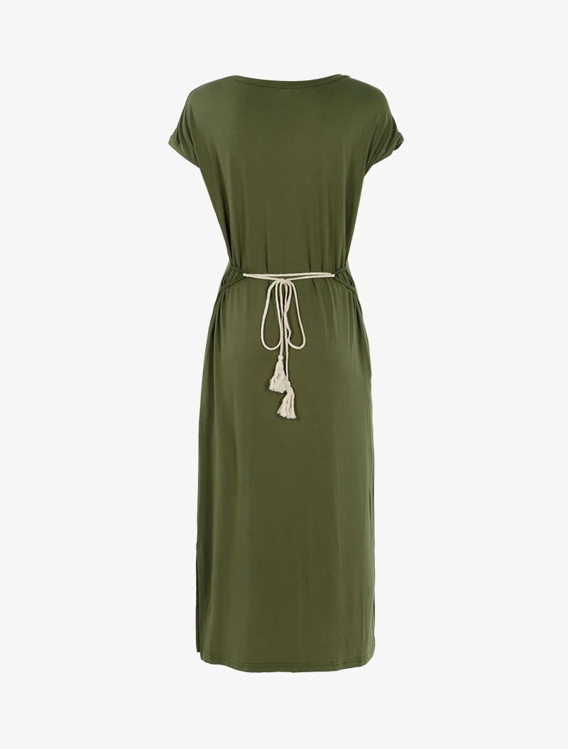 T-Shirt-Kleid mit irisierenden Streifen - Kaki