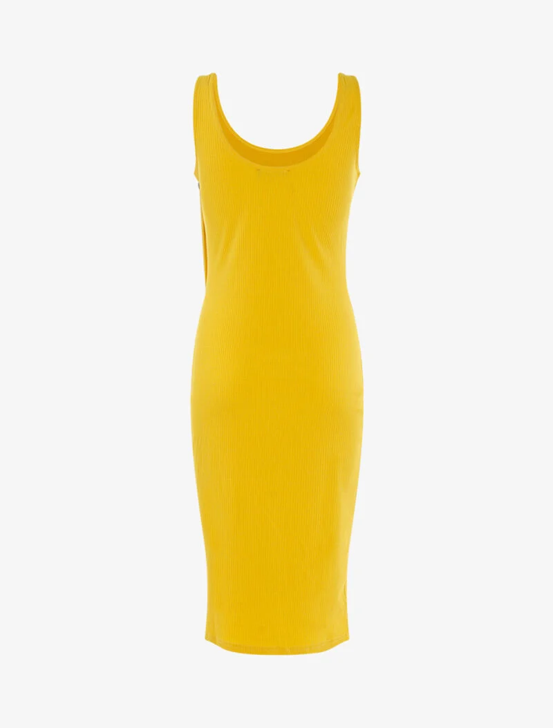 Geripptes Kleid mit schräger Knopfleiste - gelb