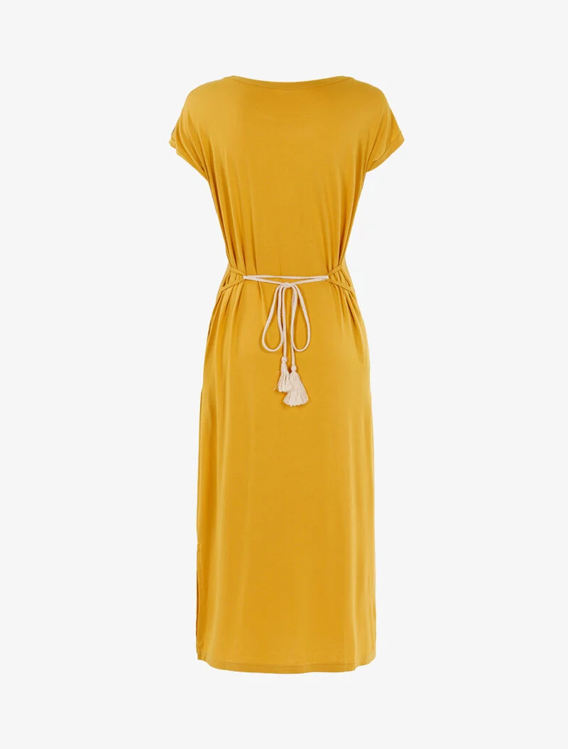 T-Shirt-Kleid mit irisierenden Streifen - gelb