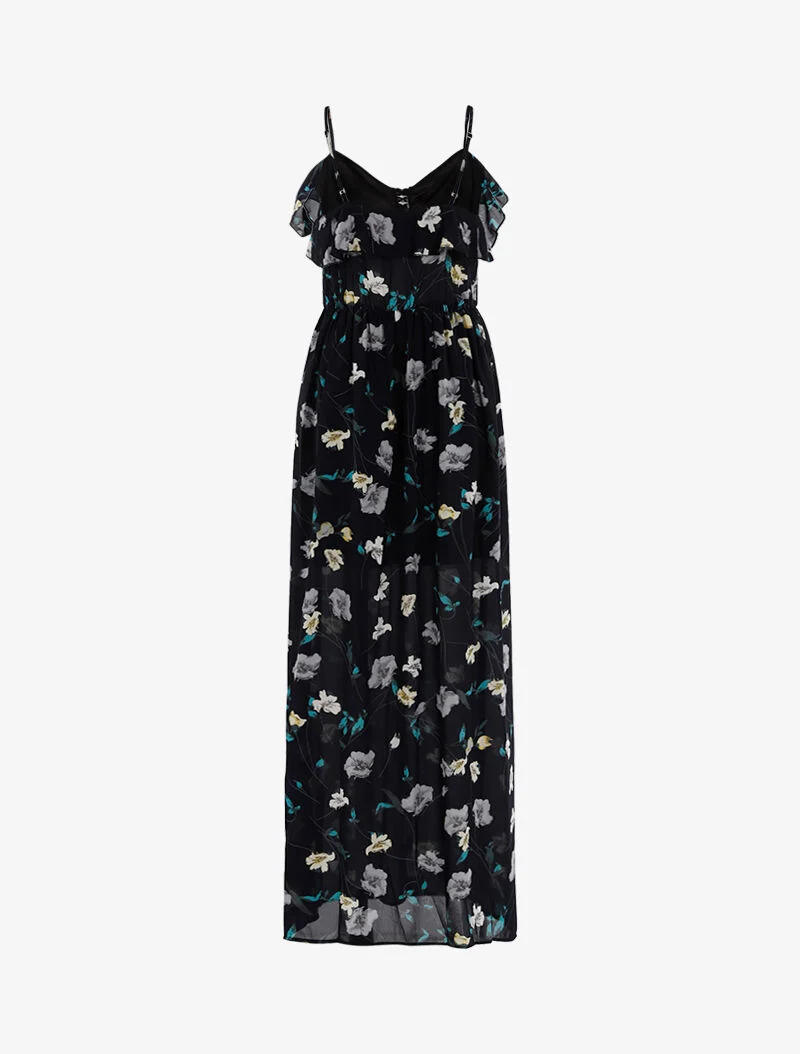 Langes Kleid mit Blumenmuster - Marine