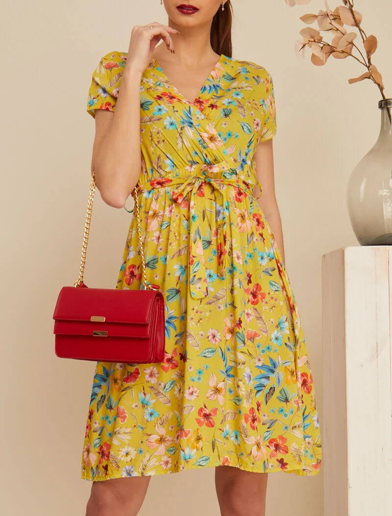 Skaterkleid mit Blumenmuster - gelb