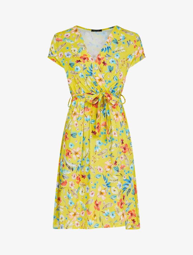 Skaterkleid mit Blumenmuster - gelb