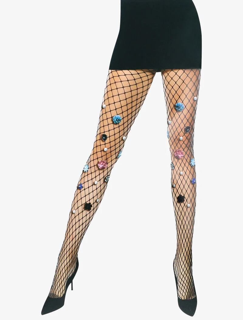 Netzstrumpfhose mit abnehmbaren Details - schwarz