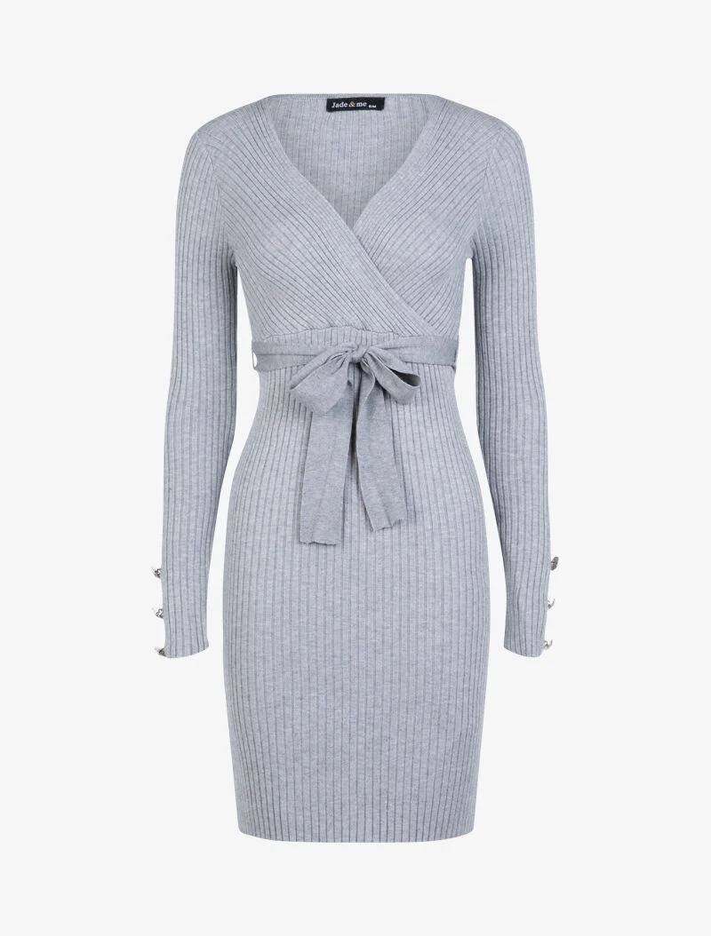 Tailliertes Kleid mit Gürtel - Hellgrau