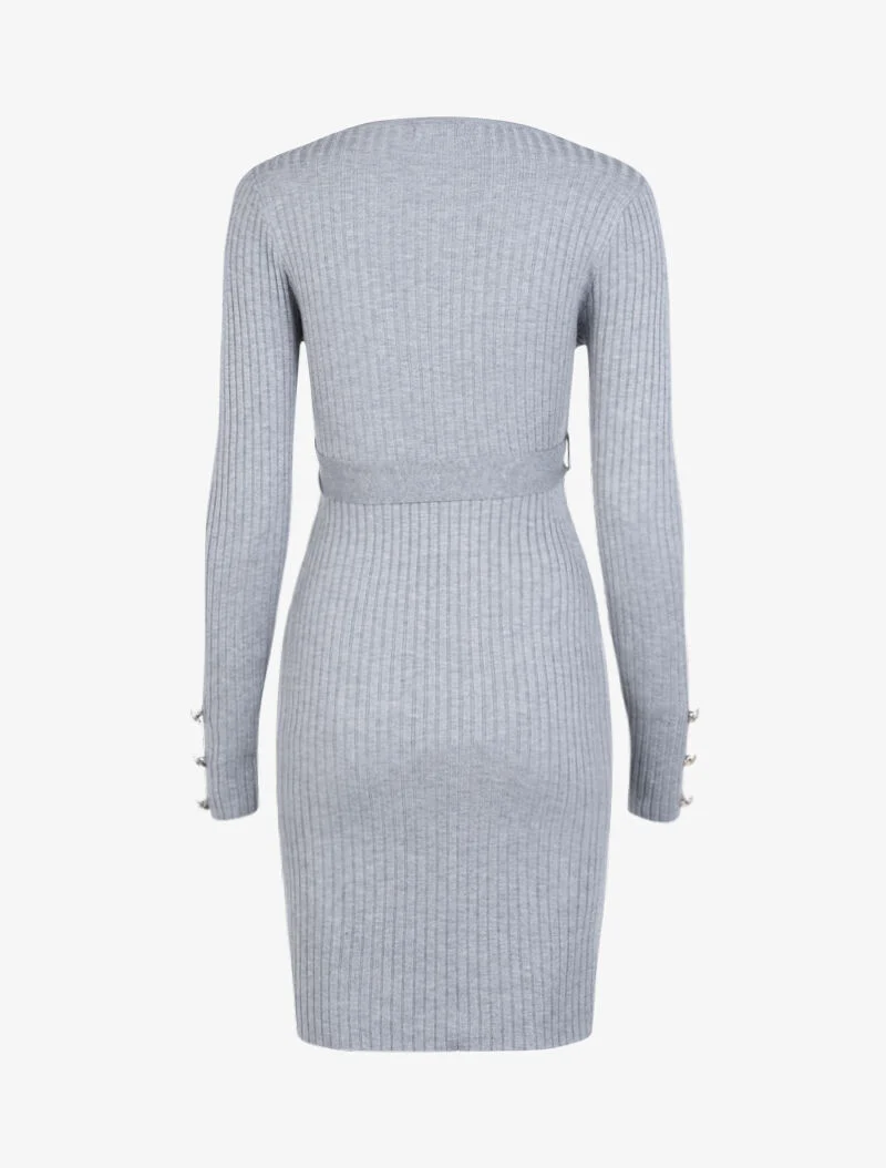 Tailliertes Kleid mit Gürtel - Hellgrau