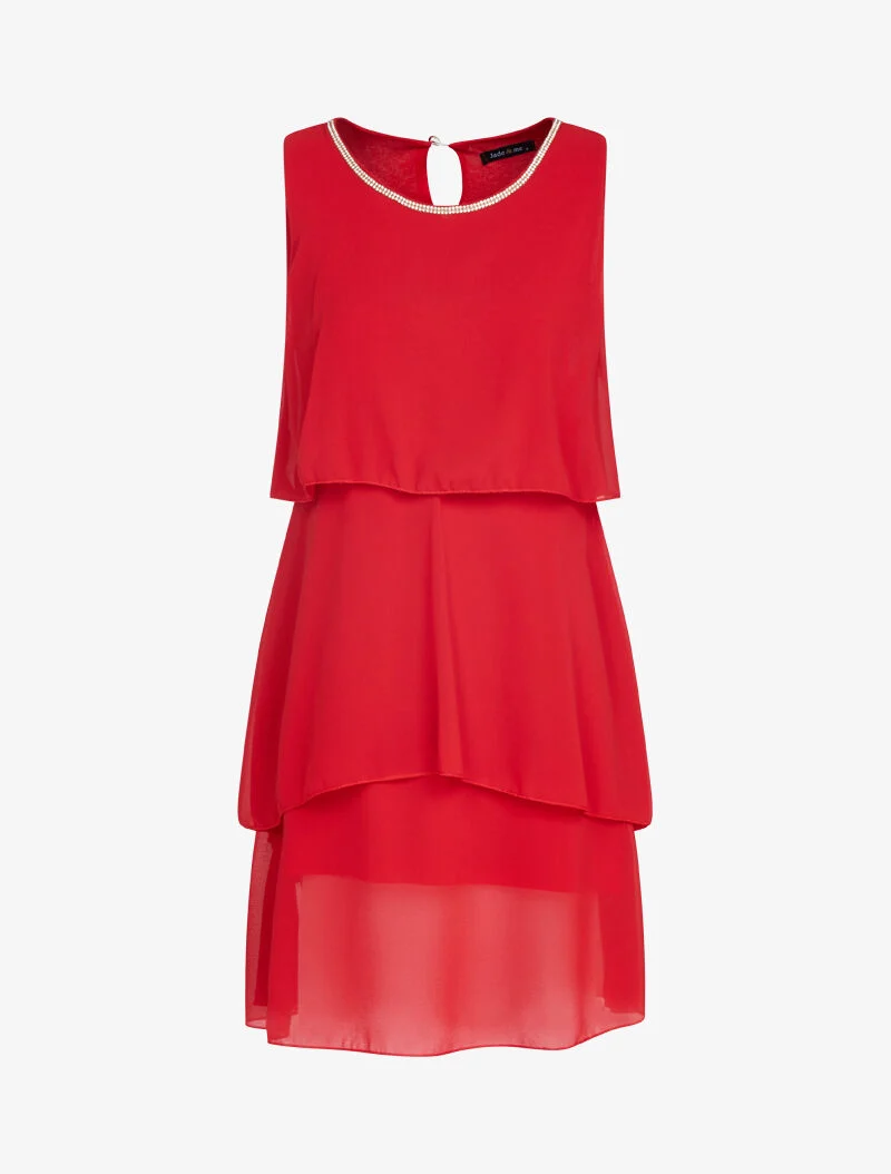 Kleid aus Voile mit Schmuckkragen - Rot