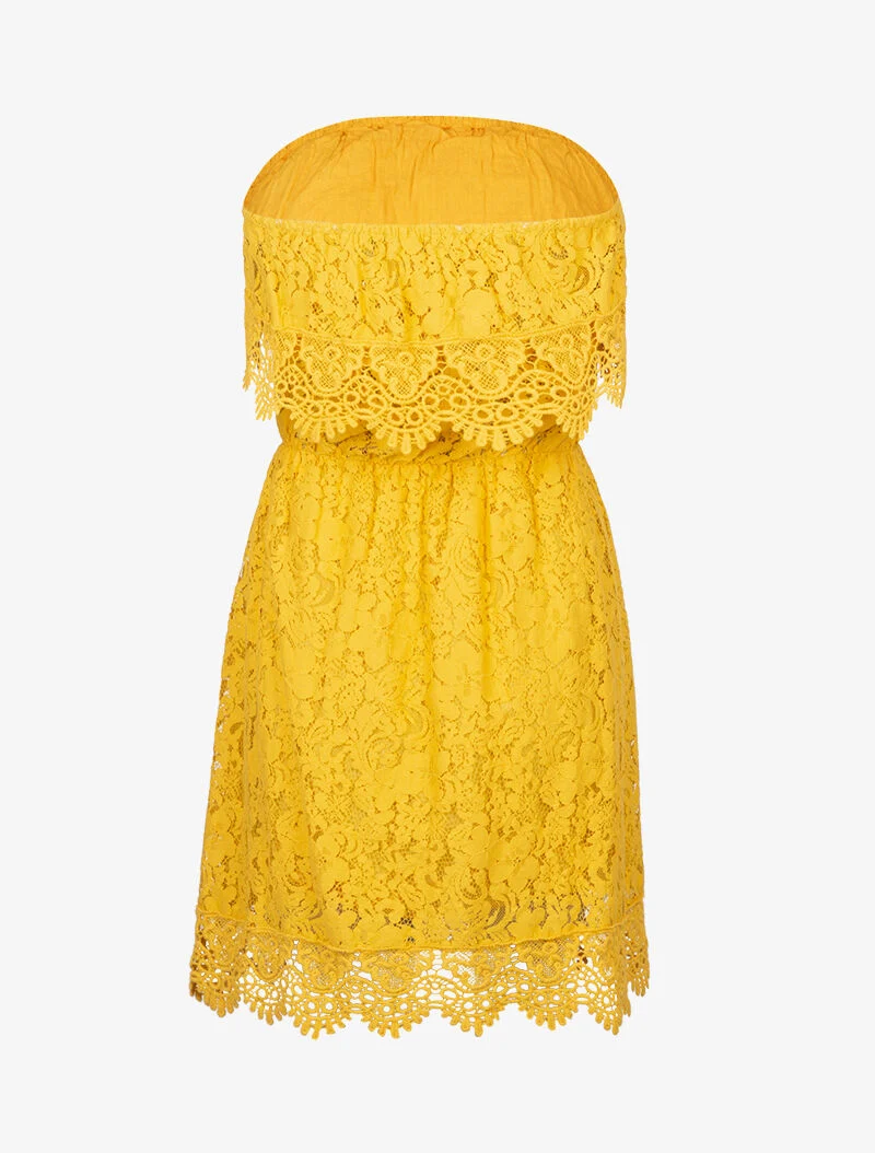Bandeau-Kleid aus Häkelarbeit - gelb