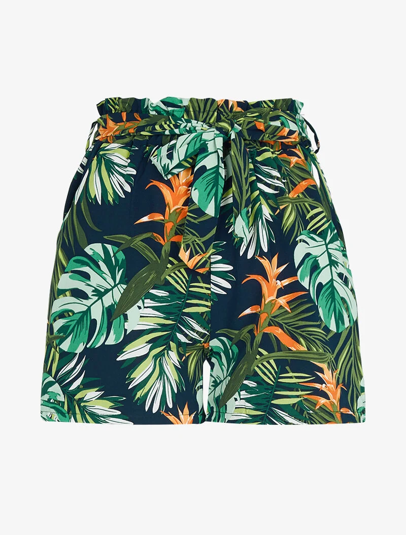 Fließende Shorts mit tropischem Druck - Marine