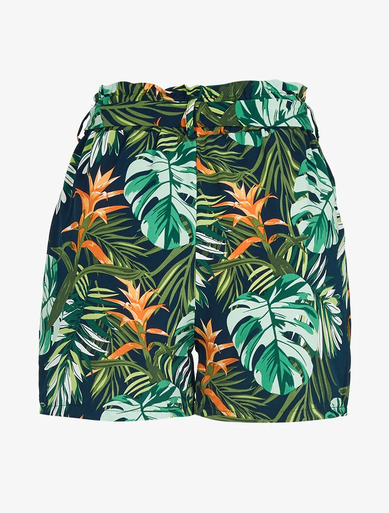 Fließende Shorts mit tropischem Druck - Marine