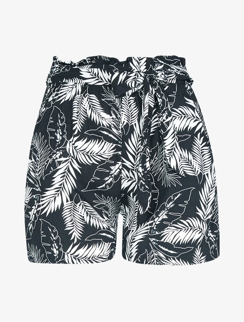 Shorts mit Blattmuster - schwarz