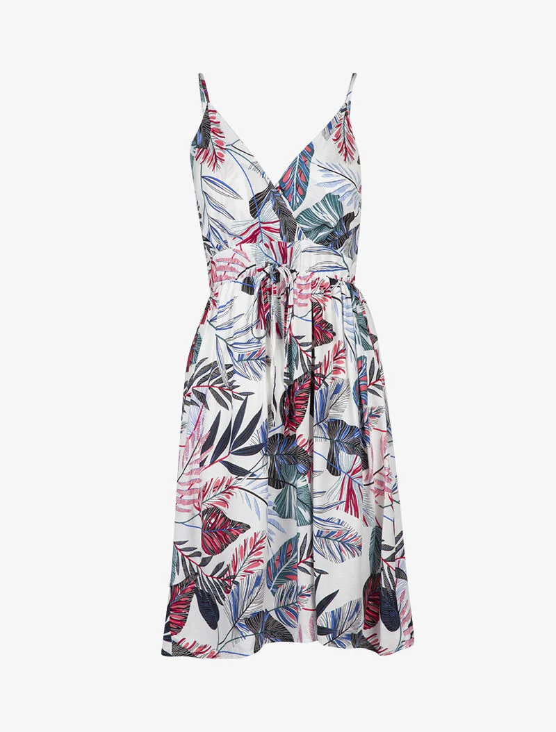 Skaterkleid mit tropischem Druck - weiß