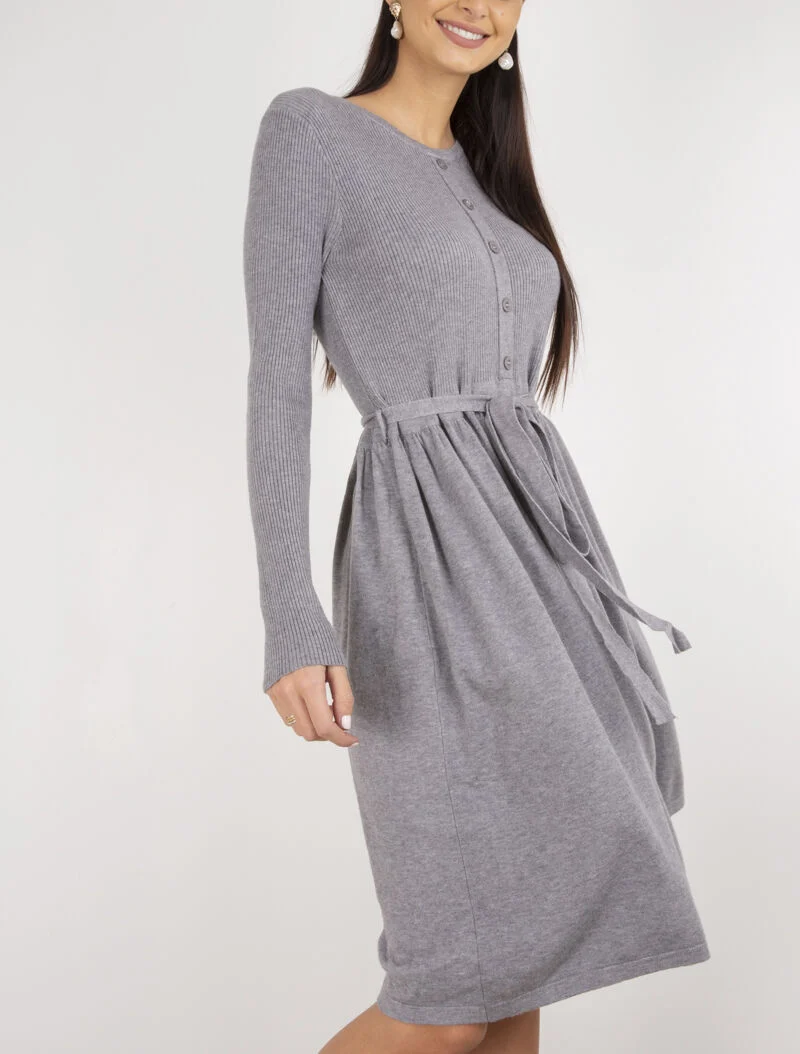 Strickkleid mit Knopfleiste am Oberteil - Grau