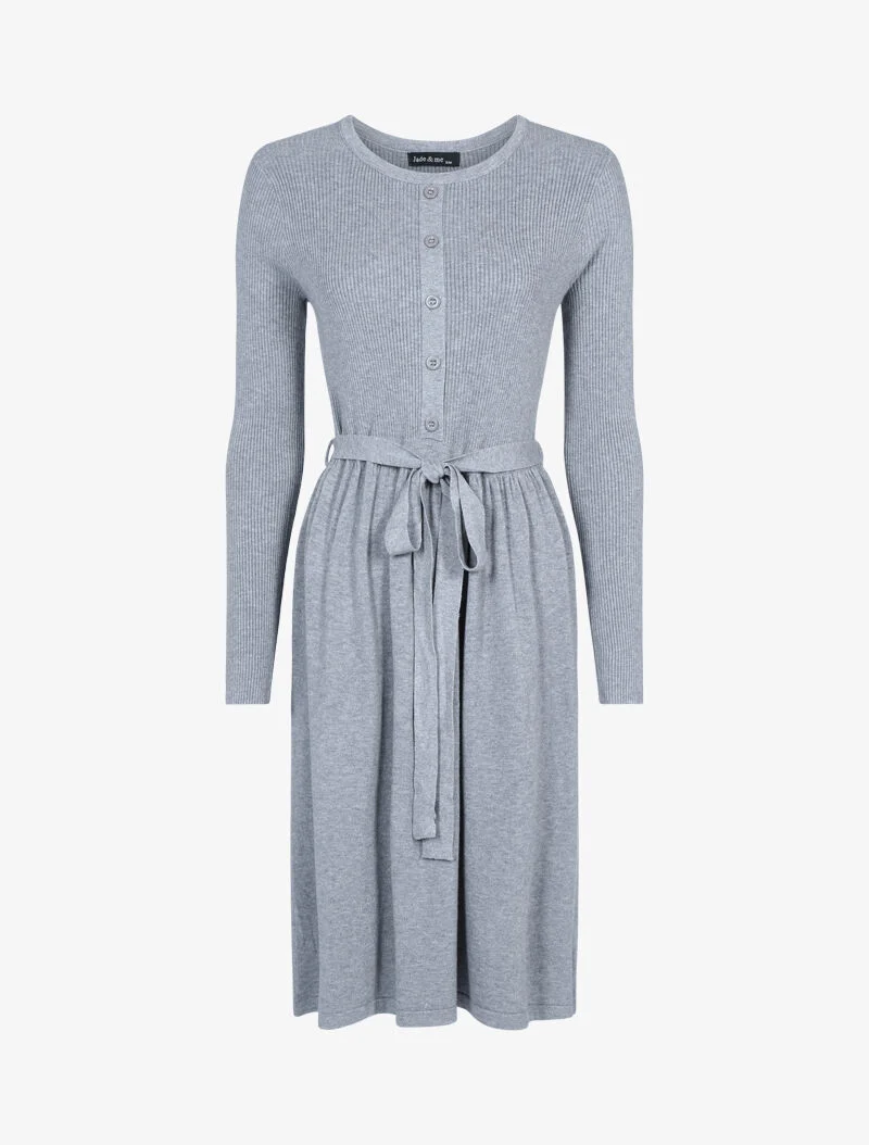 Strickkleid mit Knopfleiste am Oberteil - Grau