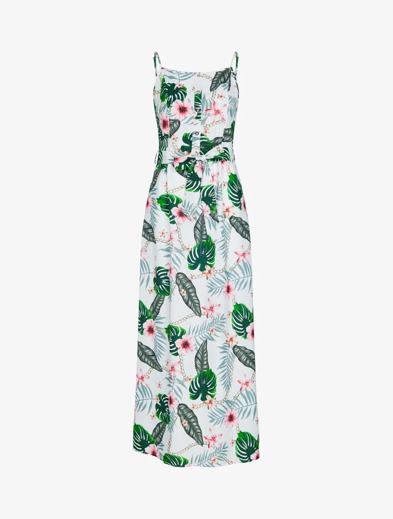 Kleid mit Blumen- und Kettenmuster - Ecru