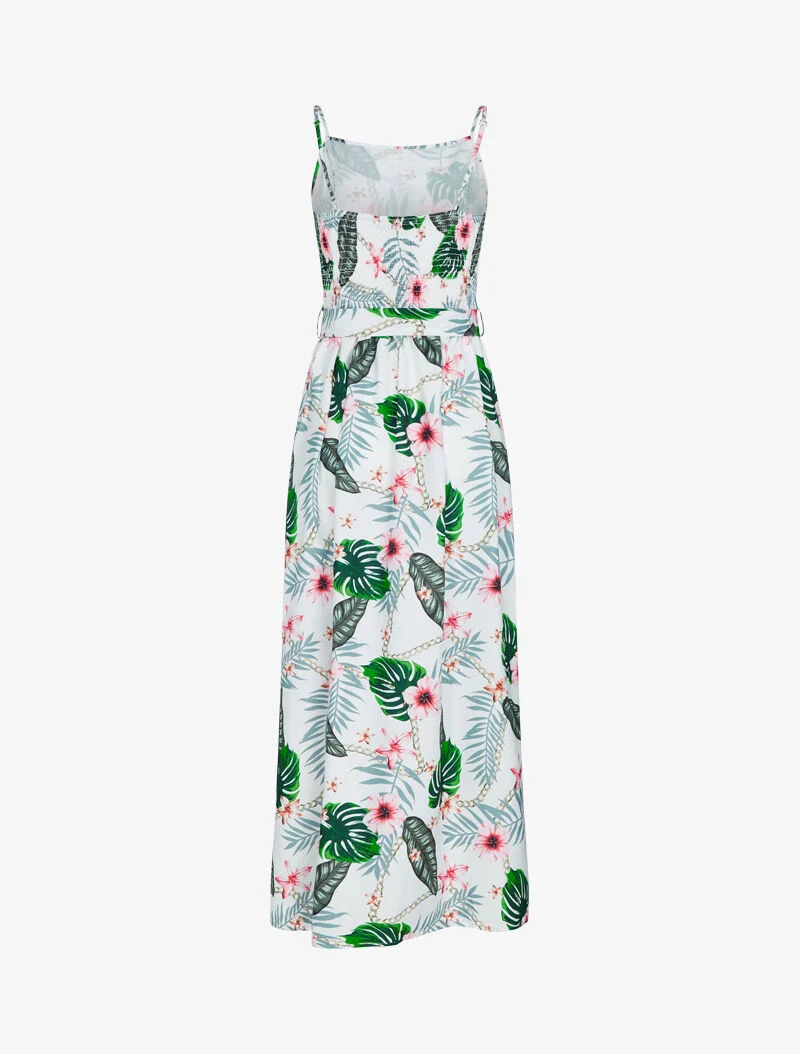 Kleid mit Blumen- und Kettenmuster - Ecru