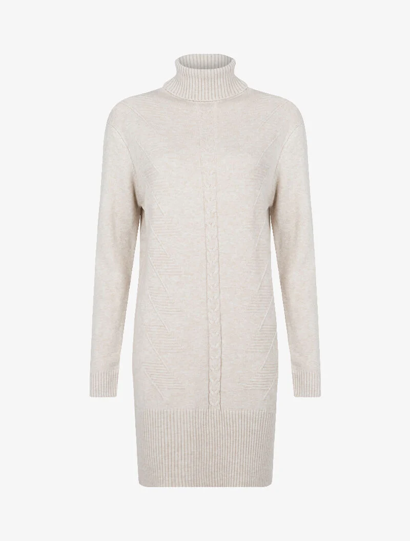 Strickkleid mit geflochtenem Mittelstreifen - beige